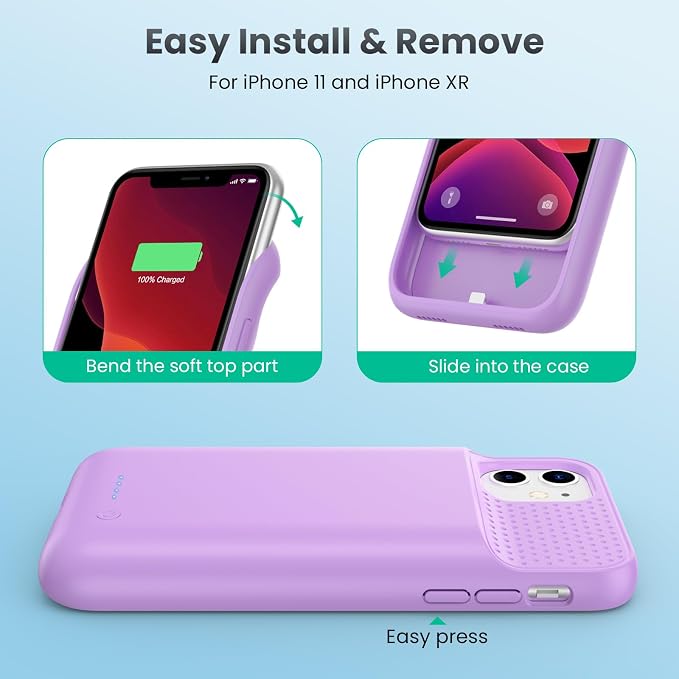 Feob Battery Case for iPhone 11/XR, [2026 Upgraded] 7500mAh Slim Portable Smart Charging Case Rechargeable Protective Extended Charging Cover for iPhone 11/XR-Purple