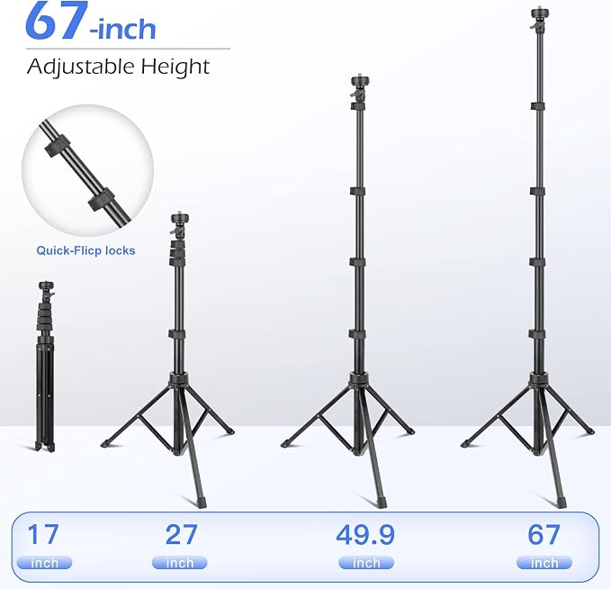 Sensyne 67" Phone-Tripod, Extendable Cell Phone Tripod Stand & Selfie Stick with Wireless Remote and Phone Holder, Compatible with iPhone Android Phone, Camera