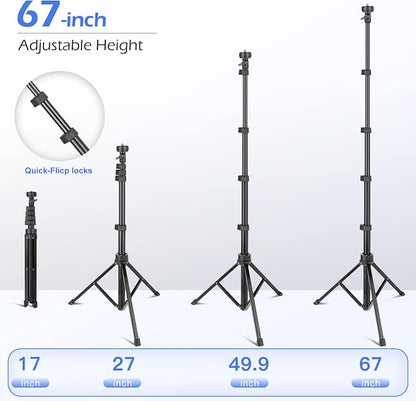 Sensyne 67" Phone-Tripod, Extendable Cell Phone Tripod Stand & Selfie Stick with Wireless Remote and Phone Holder, Compatible with iPhone Android Phone, Camera