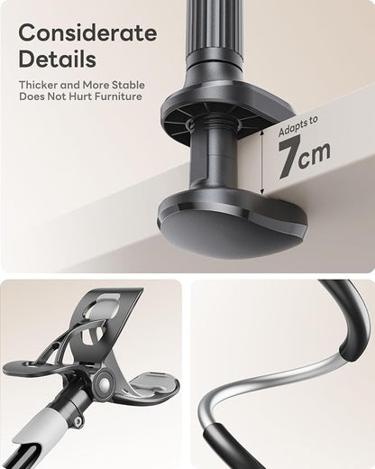 SAIJI Gooseneck Bed Phone Holder, Flexible Long Arm Phone Mount for Desk, Clip Bracket Clamp Stand, iPhone Stand, Mobile Cell Phone Stand Document Camera Nintendo Switch (Black)