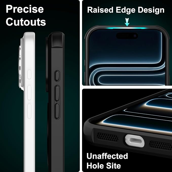 360° Magnetic Swivel Ring for iPhone 17 pro case, Built-in Metal Stand and Ring Holder, Magsafe Compatible, Military Grade Protection, Shock Resistant - Black