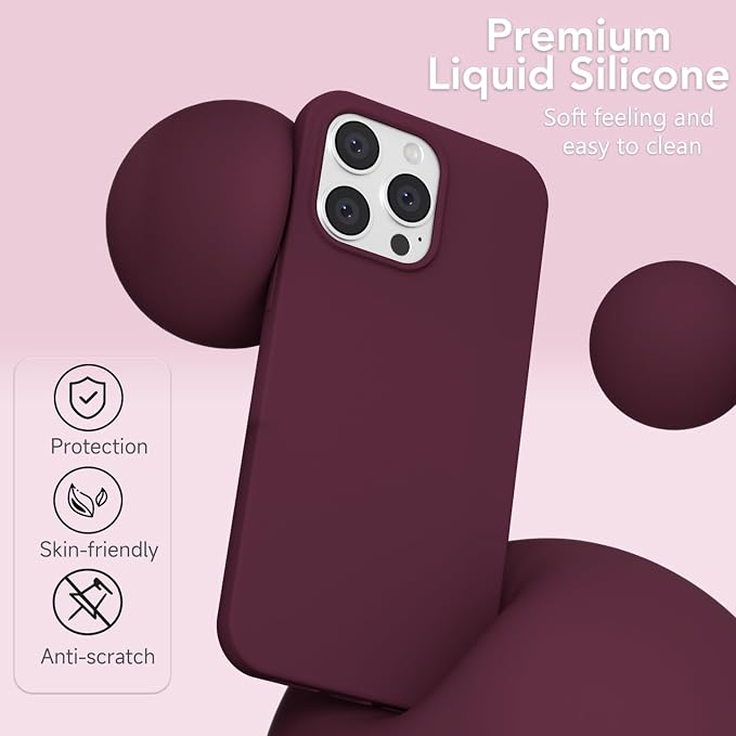 for iPhone 15 Pro Case Silicone Compatible with Magsafe Case, Ultra Slim Thin Magnetic Phone Cases Mag Safe, Cute Soft Rubber Gel Matte Plain Wireless Charging Cover for Women, Burgundy Maroon