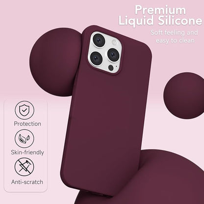 for iPhone 14 Pro Max Case Silicone Compatible with Magsafe Case, Ultra Slim Thin Magnetic Phone Cases Mag Safe, Cute Soft Rubber Gel Matte Wireless Charging Cover for Women, Burgundy Maroon