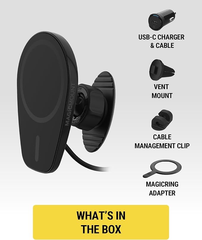 Scosche MPQ6DV-SP Magnetic Phone Holder for Car Dashboard/Vent, 15W Wireless Fast Car Charger Phone Stand, Hands Free Cell Phone Mount Compatible with iPhone 17/16/15/14/13/12 Series & MagSafe Case