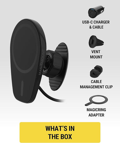 Scosche MPQ6DV-SP Magnetic Phone Holder for Car Dashboard/Vent, 15W Wireless Fast Car Charger Phone Stand, Hands Free Cell Phone Mount Compatible with iPhone 17/16/15/14/13/12 Series & MagSafe Case