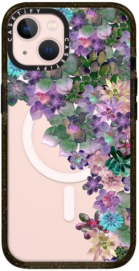 CASETiFY Impact iPhone 13 Case [4X Military Grade Drop Tested / 8.2ft Drop Protection/Compatible with Magsafe] - My Succulent Garden - Clear Black