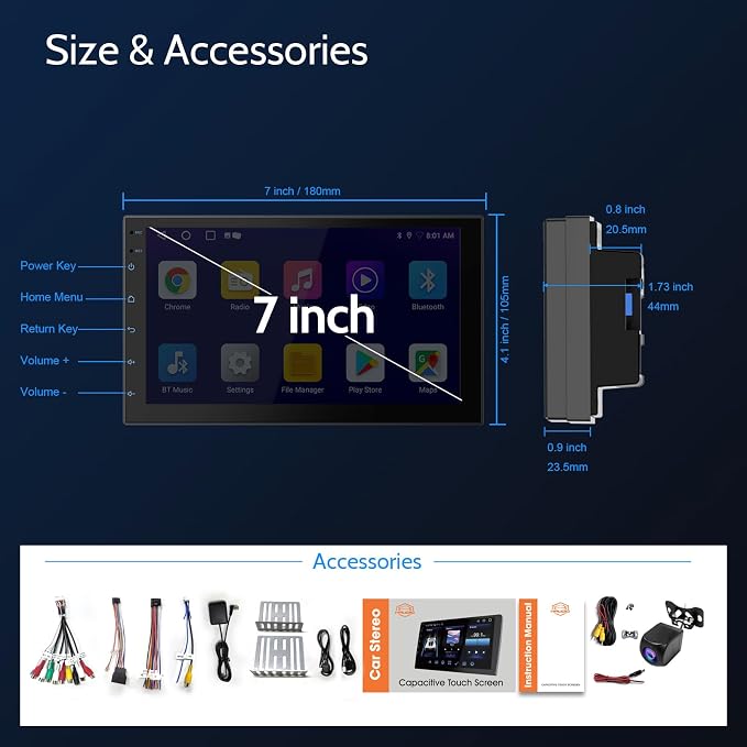 7" Car Stereo Double Din Wireless Apple Carplay Radio Screen for Car Audio Receivers, Bluetooth 5.0 Car Play Android Auto Touchscreen, Channel RCA, Backup Camera, SWC, FM/AM|Car Audio Receivers