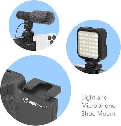 DigiPower Pocket Grip Stabilizer with Wireless Shutter Remote & Table-Top Mini Tripod for Mobile Phone, Works with iPhones & Android Smartphones for Filming YouTube, TikTok, & Instagram Videos,