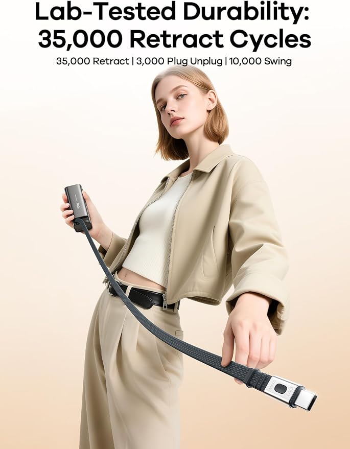 REWONDER 100W Fast Charging Power Bank 20000mAh with Built-in Retractable USB-C Cable, Portable Charger for MacBook Laptop, iPhone 17/16 Series, Samsung, TSA Approved for Air Travel