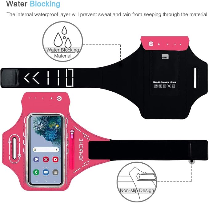 JEMACHE Armband for Samsung Galaxy S26 S25 S24 S23 S22 Ultra/Plus/FE, Gym Running Workouts Arm Band with Earbuds Holder (Rosy)