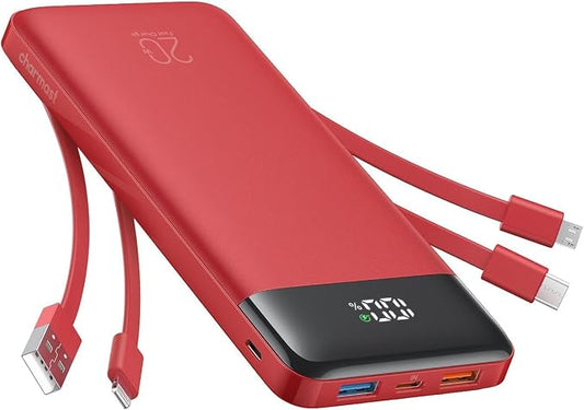 charmast 20000mAh Portable Charger with Built in Cables, 22.5W Travel Power Bank Fast Charging, USB C Cell Phone Battery Pack for iPhone 16/15/14/13/12/11 Series, iPad, Samsung, Android, Tablet