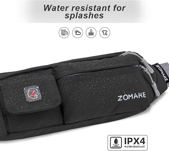 ZOMAKE Small Crossbody Fanny Pack for Women Men, Runner Belt Bag with Adjustable Strap, Water Resistant Waist Bag for Running
