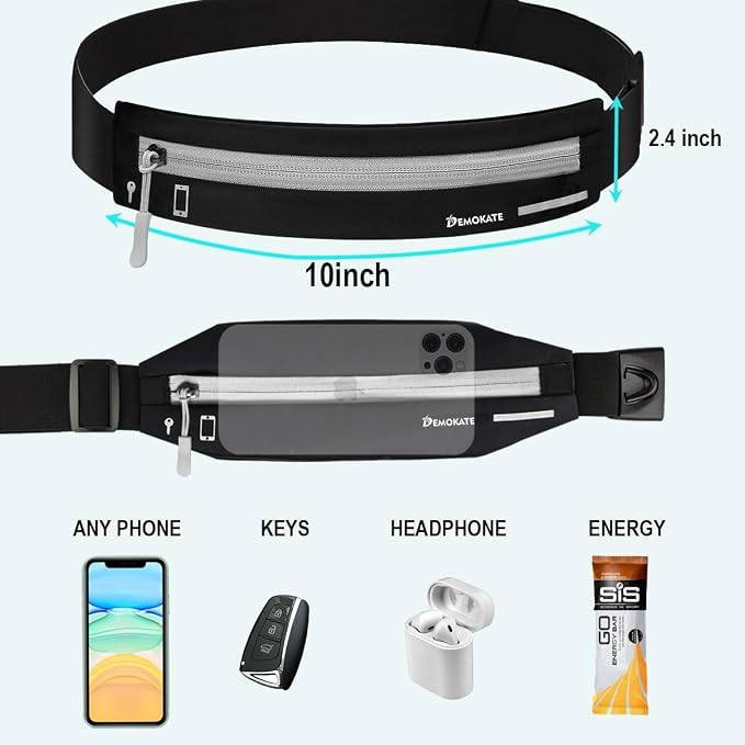 Slim Running Belt Fanny Pack for Women Men, Runners Phone Holder Gift Jogging Pouch Workout Waist Belt, Money Belt Running Gear Accessories – For All Cell Phones (Black02)