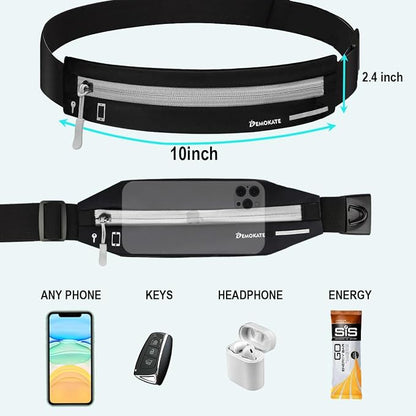 Slim Running Belt Fanny Pack for Women Men, Runners Phone Holder Gift Jogging Pouch Workout Waist Belt, Money Belt Running Gear Accessories – For All Cell Phones (Black02)