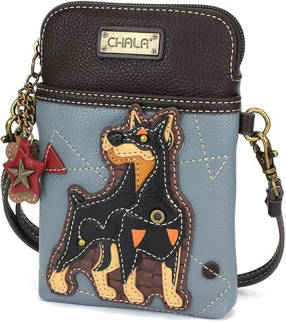 CHALA Dog Collection Cell Phone Crossbody Purse-Women PU Leather/Canvas Multicolor Handbag with Adjustable Strap