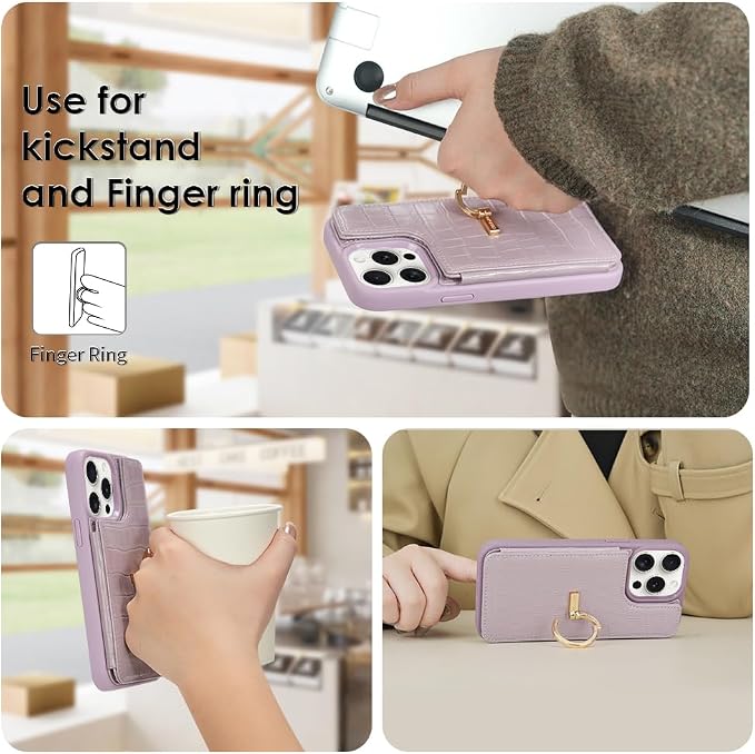 CUSTYPE for iPhone 14 Pro Phone Wallet Case with Card Holder,Ring Holder Kickstand Card Slots Case,Women and Girl for iPhone 14 Pro 6.1"-Purple