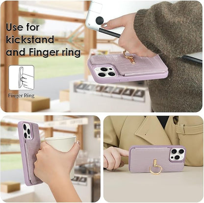 CUSTYPE for iPhone 14 Pro Phone Wallet Case with Card Holder,Ring Holder Kickstand Card Slots Case,Women and Girl for iPhone 14 Pro 6.1"-Purple