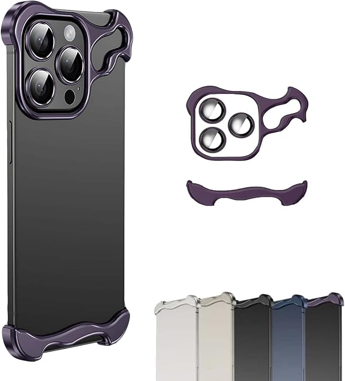 Alloy Armor Bumper Case for iPhone, Minimalist Unique Titanium Alloyarmor Premium Frameless Case, for iPhone 16/15/14/13/12 Promax (16pro,Purple)