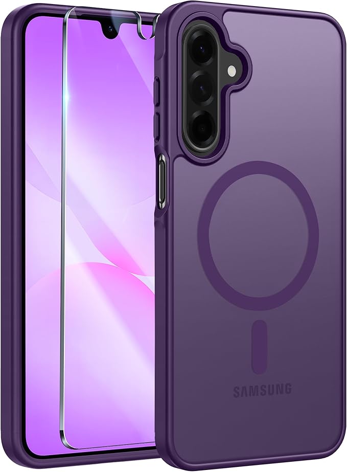 FNTCASE for Galaxy A26 5G Phone Case: Magnetic Matte Translucent Military Grade Drop Protection Cell Phone Cover - Slim Rugged Durable Shockproof Protective for Samsung A26 Cases - Purple
