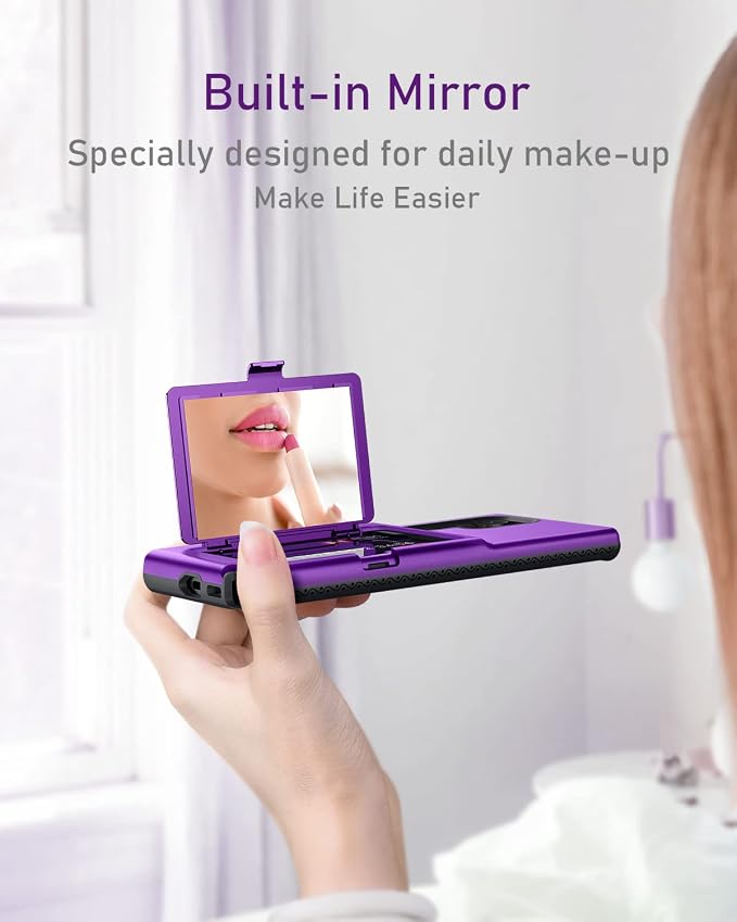 WeLoveCase for Samsung Galaxy S22 Ultra Wallet Case with Credit Card Holder & Hidden Mirror, All-Round Protection Shockproof Phone Cover Designed for Samsung Galaxy S22 Ultra, 6.8 Inch Purple