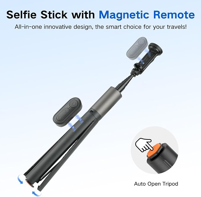 62 inch Selfie Stick Tripod for iPhone, Auto-Open Phone Tripod Stand with Magnetic Smart Remote Support Cell Phone Zoom in/Out,Front/Rear Camera Switch,Travel Selfie Stick for iPhone/Android