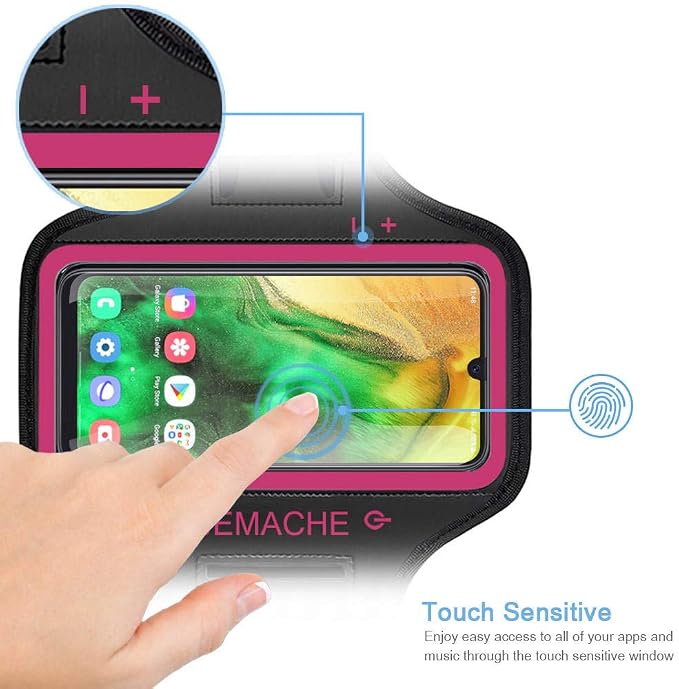 Galaxy A56 A55 A54 Armband, JEMACHE Water Resistant Gym Running Workouts Arm Band for Samsung Galaxy A52 A53 A54 A55 A56 with Key Holder (Rosy)
