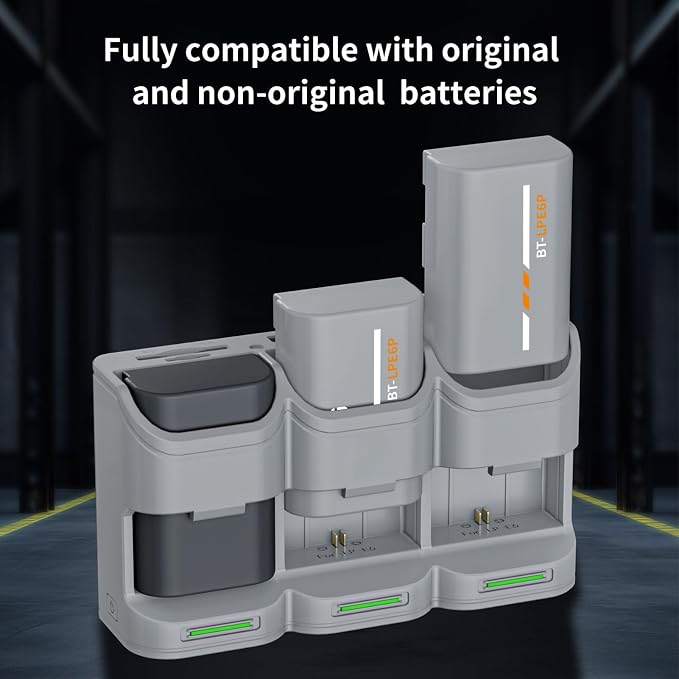 LPE6P Battery Charger Case, Multi Function Travel Charger with Card Slots (SD TF Type B), Fast Charging 3 Batteries