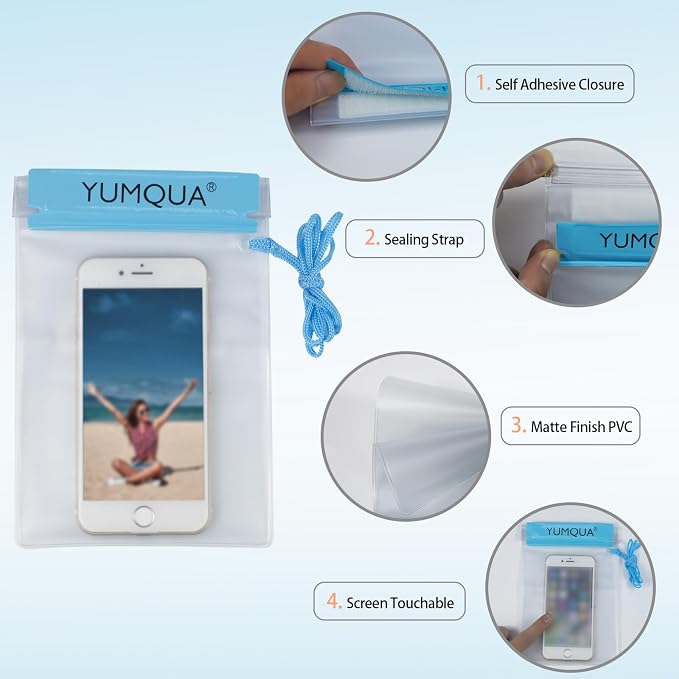 YUMQUA Clear Waterproof Bag, Waterproof Document Pouch Passport Holder Water Tight Map Case Waterproof Pouch Water Proof Small Dry Bags for Kindle Phone Tablet Camera, Kayak Boat PaddleBoard