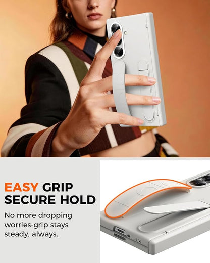 NINKI Kickstand for Samsung Galaxy Z Fold 8 Ultra Case with with Screen Protector & Stand,Grip Cover for Samsung Z Fold 8 Ultra Phone Case with Strap,Galaxy Z Fold 8 Ultra Hinge Protective Cover White