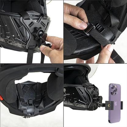 SOH Motorcycle Helmet Chin Strap Mount with Phone Clip, Adjustable Strap Helmet Phone Holder Mount for iPhone 17/16 Pro Max/15/14, Google, Samsung, LG, Pixel, Huawei, Xiaomi,All Smartphones