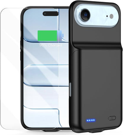Battery Case for iPhone 17 AIR, Ultra-Slim 7000mAh Portable Extended Charging Charger Case Rechargeable Battery Pack with Tempered Glass Screen Protector for iPhone 17 AIR (6.5 inch)-Black