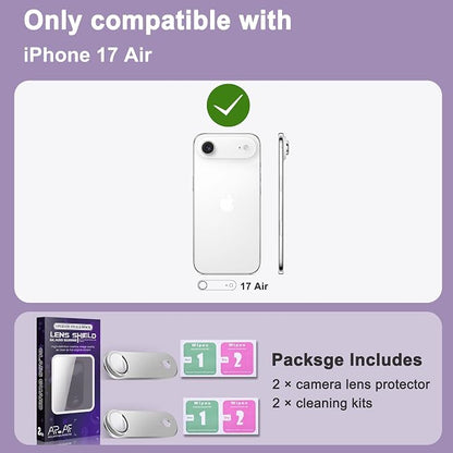2 Pack Camera Lens Protector for iPhone 17 Air,[Not Easy to Breakn ] AR Tempered Glass Strong Adsorption Metal Camera Cover Screen-Silvery