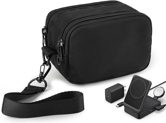 Travel Carrying Case for Anker MagGo Power Bank, Magnetic Portable Charger Protective Case Cover Storage Bag with Two-Layer Pockets for Charging Cable, Adapter and Accessories Black