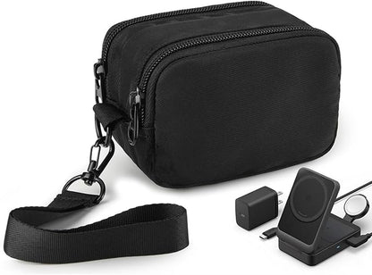 Travel Carrying Case for Anker MagGo Power Bank, Magnetic Portable Charger Protective Case Cover Storage Bag with Two-Layer Pockets for Charging Cable, Adapter and Accessories Black
