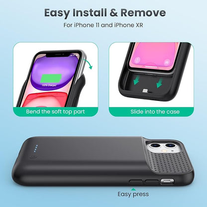Battery Case for iPhone 11/XR (6.1inch),Upgraded 7500mAh Slim Portable Charger Case Cover,External Battery Pack Charging Case with Tempered-Glass Screen Protector for iPhone 11/iPhone XR (Black)