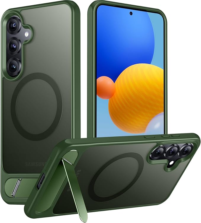 Magnetic for Samsung Galaxy S25 Case, [Innovate Stand][Military Grade Drop Protection][Non Slip][Translucent Matte] Shockproof Phone Case for Galaxy S25 6.2" 2025 -DarkGreen