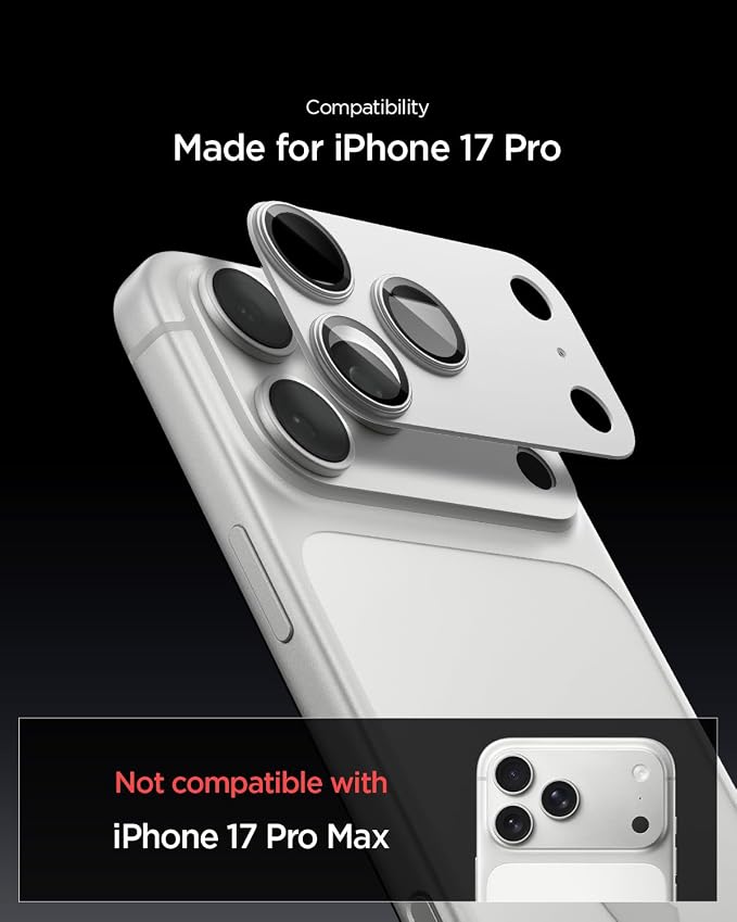 Spigen Camera Lens Screen Protector [GlasTR EZ Fit Optik Pro XL] Designed for iPhone 17 Pro [Case Friendly] - Silver [1 Pack]