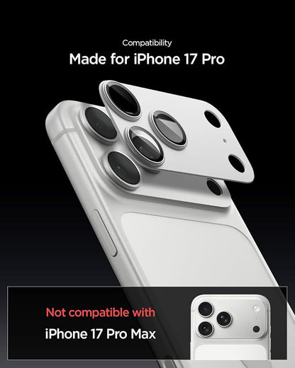 Spigen Camera Lens Screen Protector [GlasTR EZ Fit Optik Pro XL] Designed for iPhone 17 Pro [Case Friendly] - Silver [1 Pack]