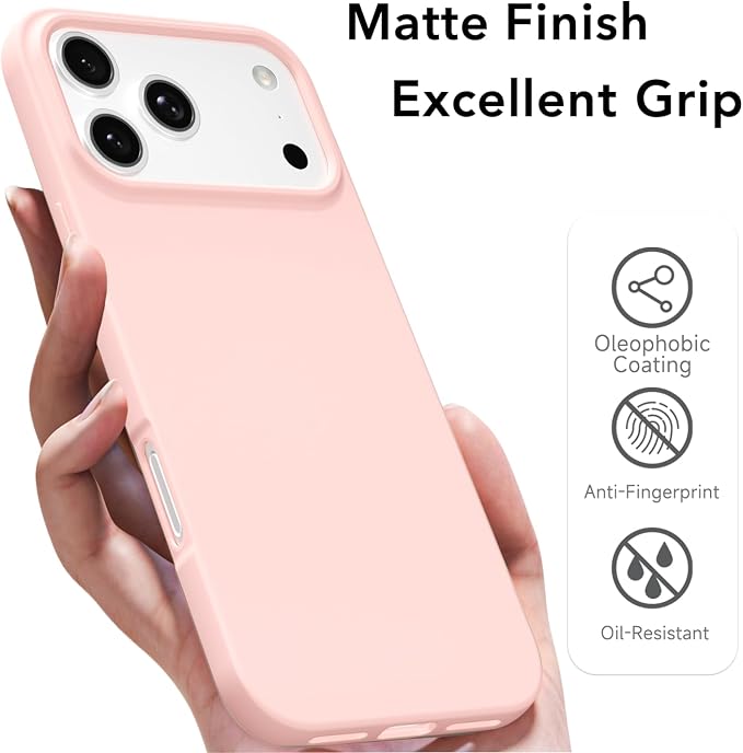 for iPhone 17 Pro Case Silicone Compatible with Magsafe Case, Ultra Slim Thin Magnetic Phone Cases Mag Safe, Cute Soft Rubber Gel TPU Matte Plain Wireless Charging Cover for Women, Light Pink