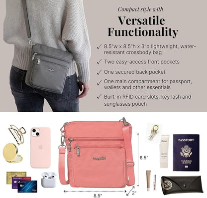 Baggallini Modern Pocket Crossbody Bag for Women, 8.5"x8.5" Handbag Purse with RFID, Lightweight Water-Resistant