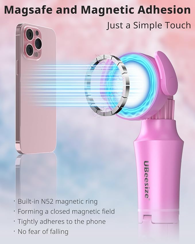 UBeesize 62'' Magnetic Selfie Stick Phone Tripod with Wireless Remote, Extendable Cell Phone Tripod Stand, Compatible with MagSafe, Cellphone Tripod for iPhone 17 16 15 14 13 12 Android Phones Pink