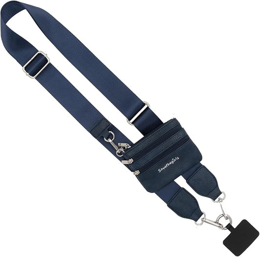 Save the Girls Clip and Go Phone Strap Solid (Navy - Navy Pouch) - Crossbody Phone Strap Chain with Zipper Wallet Pouch – Phone Lanyard with Zippered Pouch