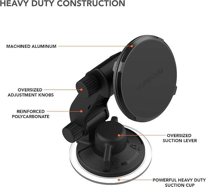ROKFORM - Adjustable Magnetic Windshield Phone Holder, Compatible with MagSafe Phone Cases and Cases, Strong Suction Cup, 210° Tilt, 360° Rotation