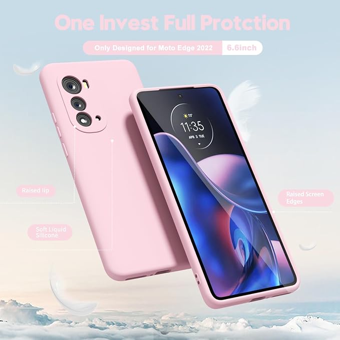 oakxco for Motorola Edge 2022 Phone Case Liquid Silicone Grip Bumper, Cute Thin Slim Soft Rubber TPU Plain Smooth Gel Cover for Women Girl Aesthetic, Matte Solid Protective & Shockproof, Pink Sand