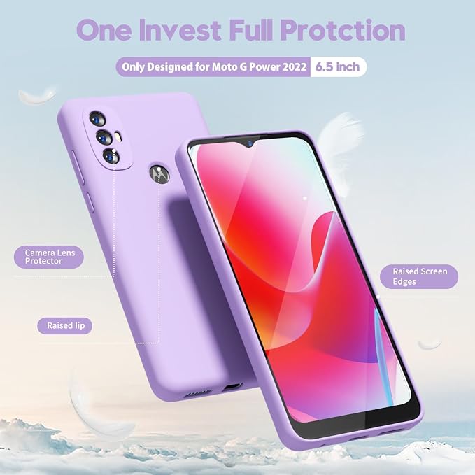 oakxco for Motorola Moto G Power 2022 Phone Case/Moto G Play 2023 Phone Case Liquid Silicone, Thin Slim Soft Rubber Gel TPU Plain Simple Cover for Women, Matte Solid Color,Lilac Lavender Light Purple
