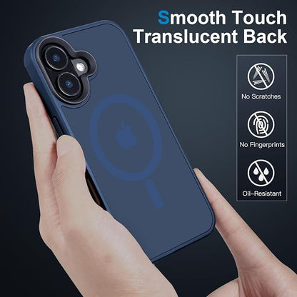 Magnetic Case for iPhone 16 Case [10FT-Grade Drop Tested & Compatible with MagSafe] Translucent Anti-Fingerprint Shockproof Protective Cover 6.1 Inch, Deep Blue