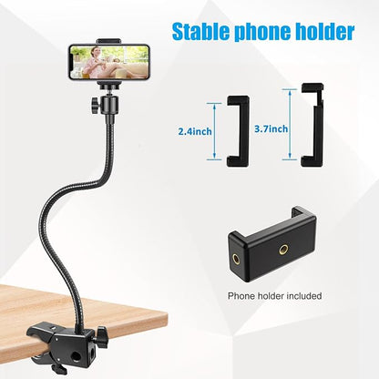 Webcam Stand, Webcam Mount Gooseneck Arm with Phone Holder Web Camera Stand Desk Mount Clip Clamp for Logitech Webcams C922 C930e C920S C920 C615 C960 C920x BRIO 4K NexiGo N60 and More