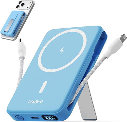 No More Forget Cables! 10000mAh Ultra Slim Magnetic Power Bank, Built-in USB-C & iPhone Cable, 20W Portable Charger with Foldable Stand, for iPhone 17/16/15/14/13/12 Series