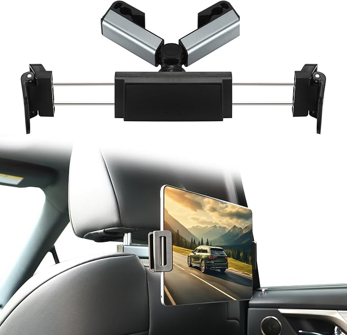 Urehepo Tablet iPad Holder for Car Headrest Mount, Back Seat Travel Portable Accessory, Road Trip Essentials for Kids Adults, Fits All 4.7-13" Devices & Headrest Rod