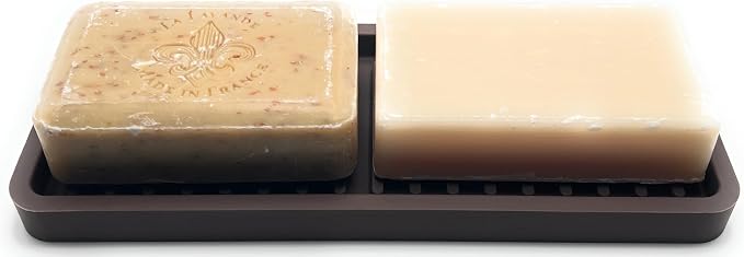 Happitasa Silicone Kitchen Sink Organizer Tray, Sponge Holder and Countertop Protector | Bathroom and Kitchen Soap Dish and Dispenser Tray (Dark Chocolate, 9"x3.5", 5.6 Ounces)